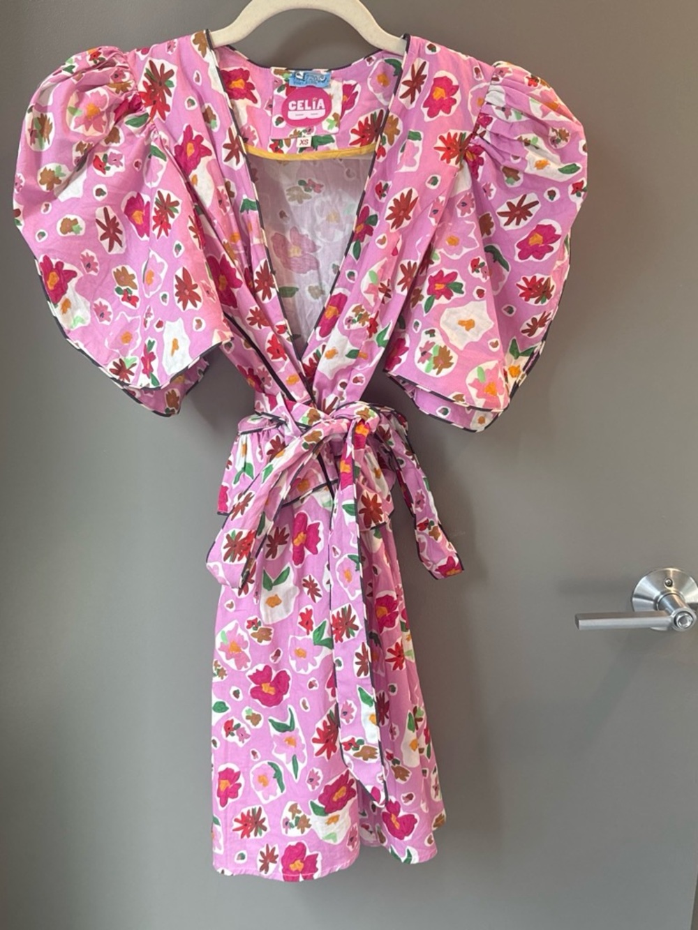 CeliaB Pink Floral Puff-Sleeve Wrap Dress